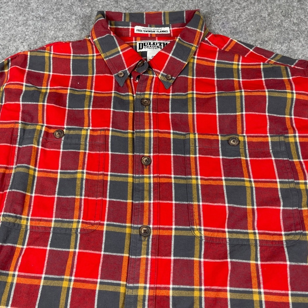 Duluth Trading Co Free Swingin Flannel Shirt Mens 2XL Relaxed Red Plaid